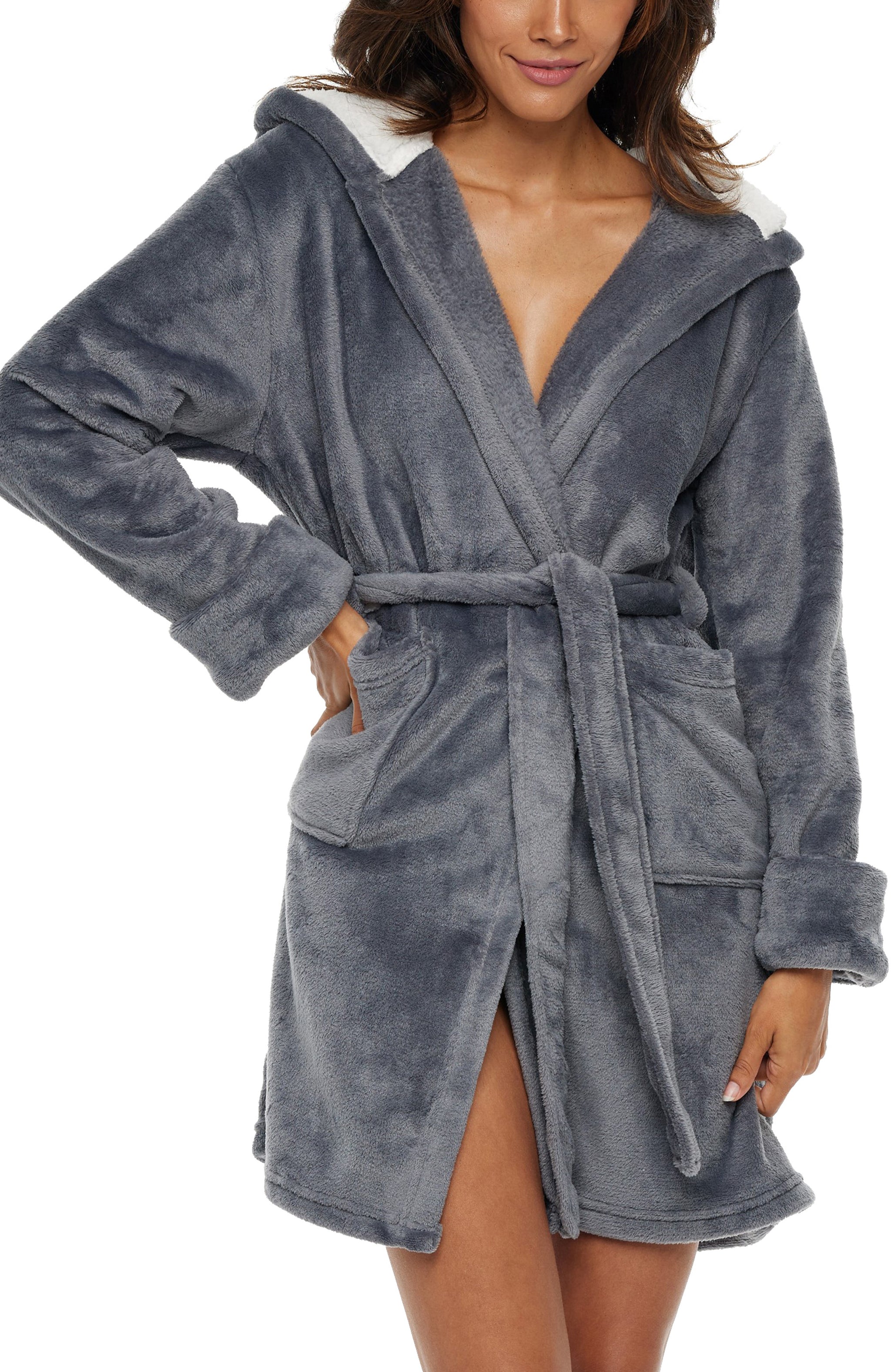 short fluffy dressing gown with hood Sienna Hooded Sherpa Fleece Dressing Gown
