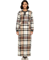 Women's Designer Plaid Warm Fleece Long Nightgown, Long Kaftan with Pockets for Winter