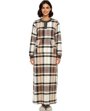 Women's Designer Plaid Warm Fleece Long Nightgown, Long Kaftan with Pockets for Winter