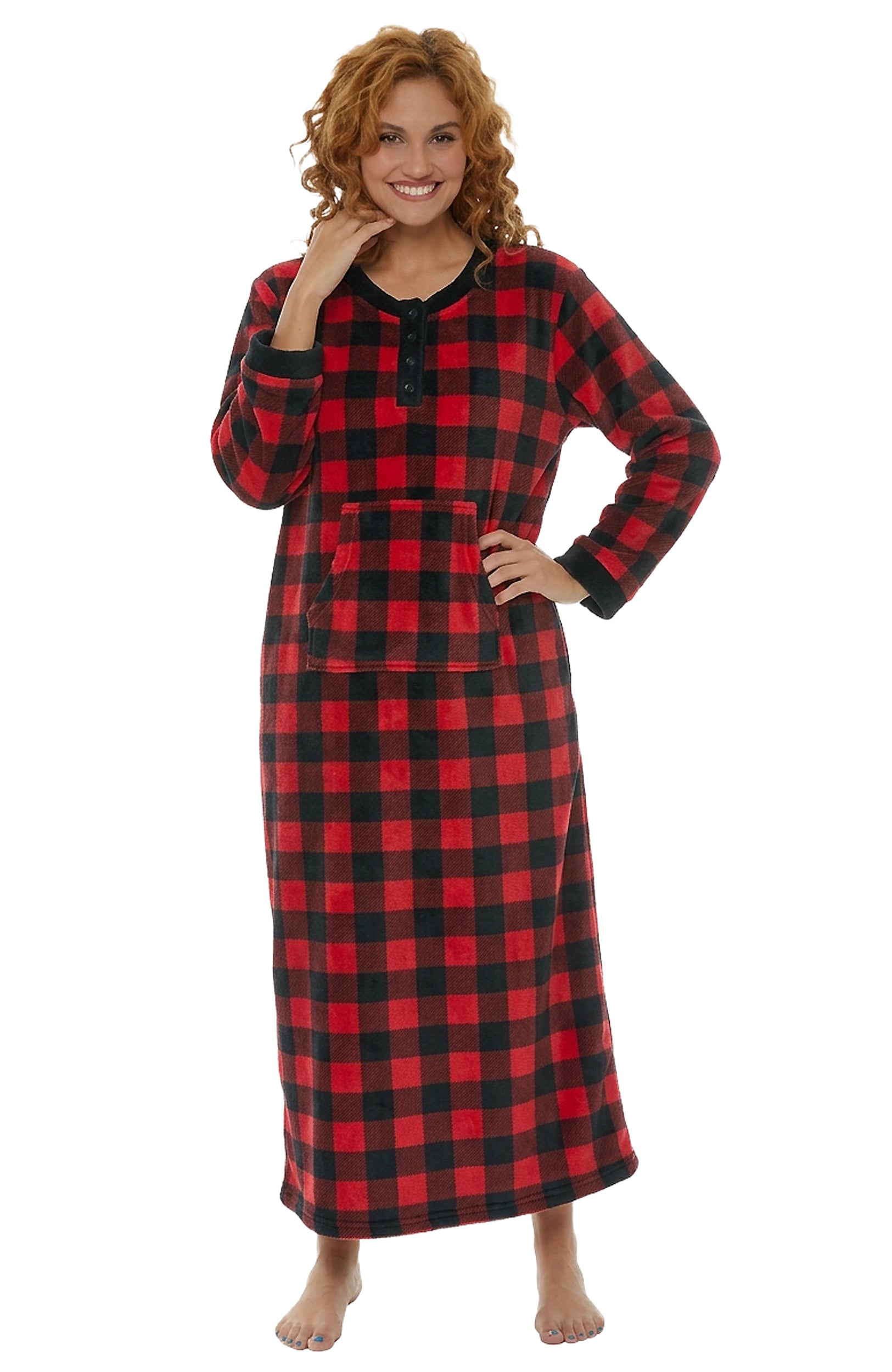 ADR Women's Plush Fleece Nightgown Woman, Long Cozy Kaftan with Pockets,  Plaid & Solid Colors  Alexander Del Rossa, a Mystic Clothing brand.