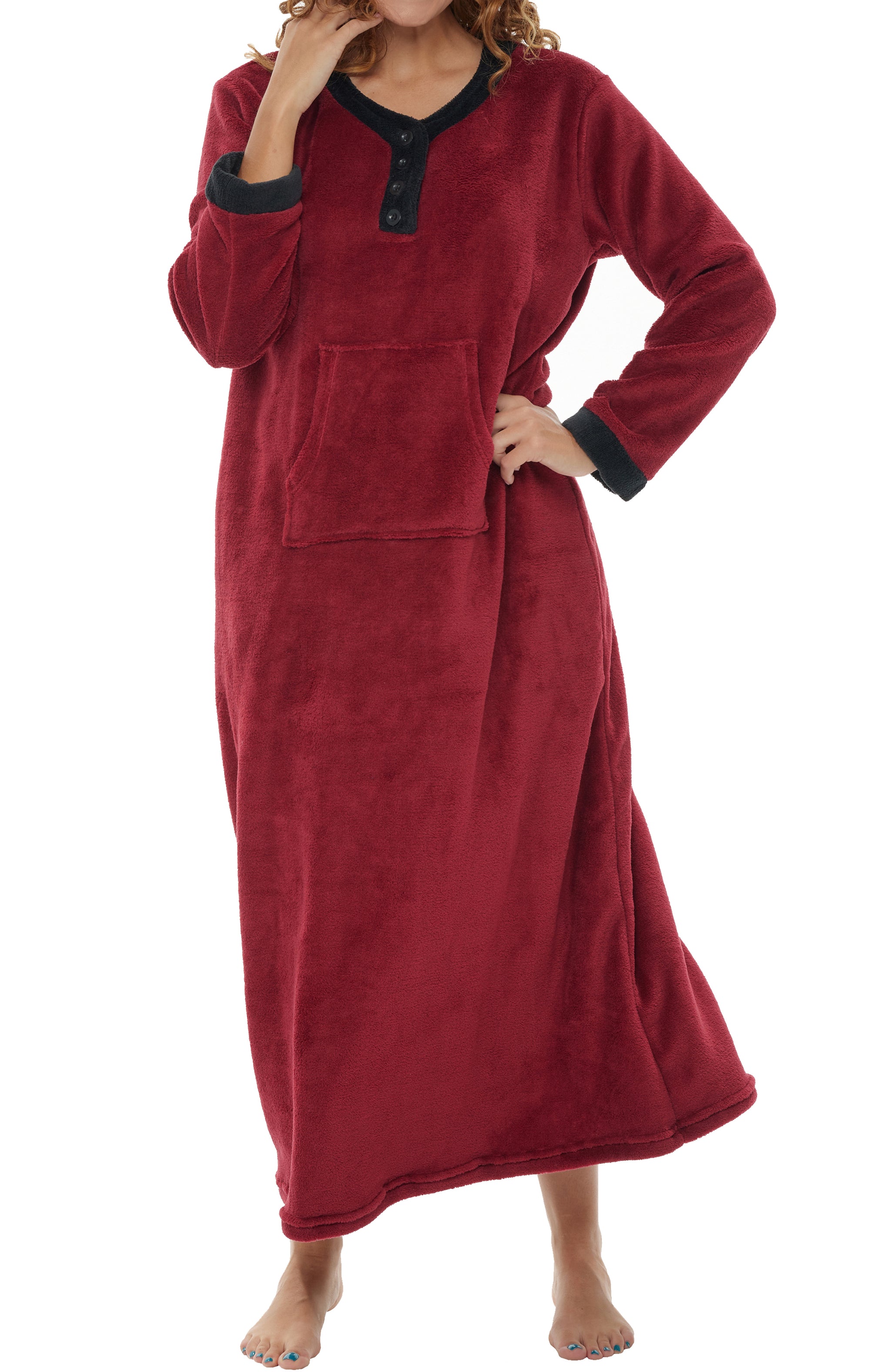 ADR Women's Plush Fleece Nightgown Woman, Long Cozy Kaftan with
