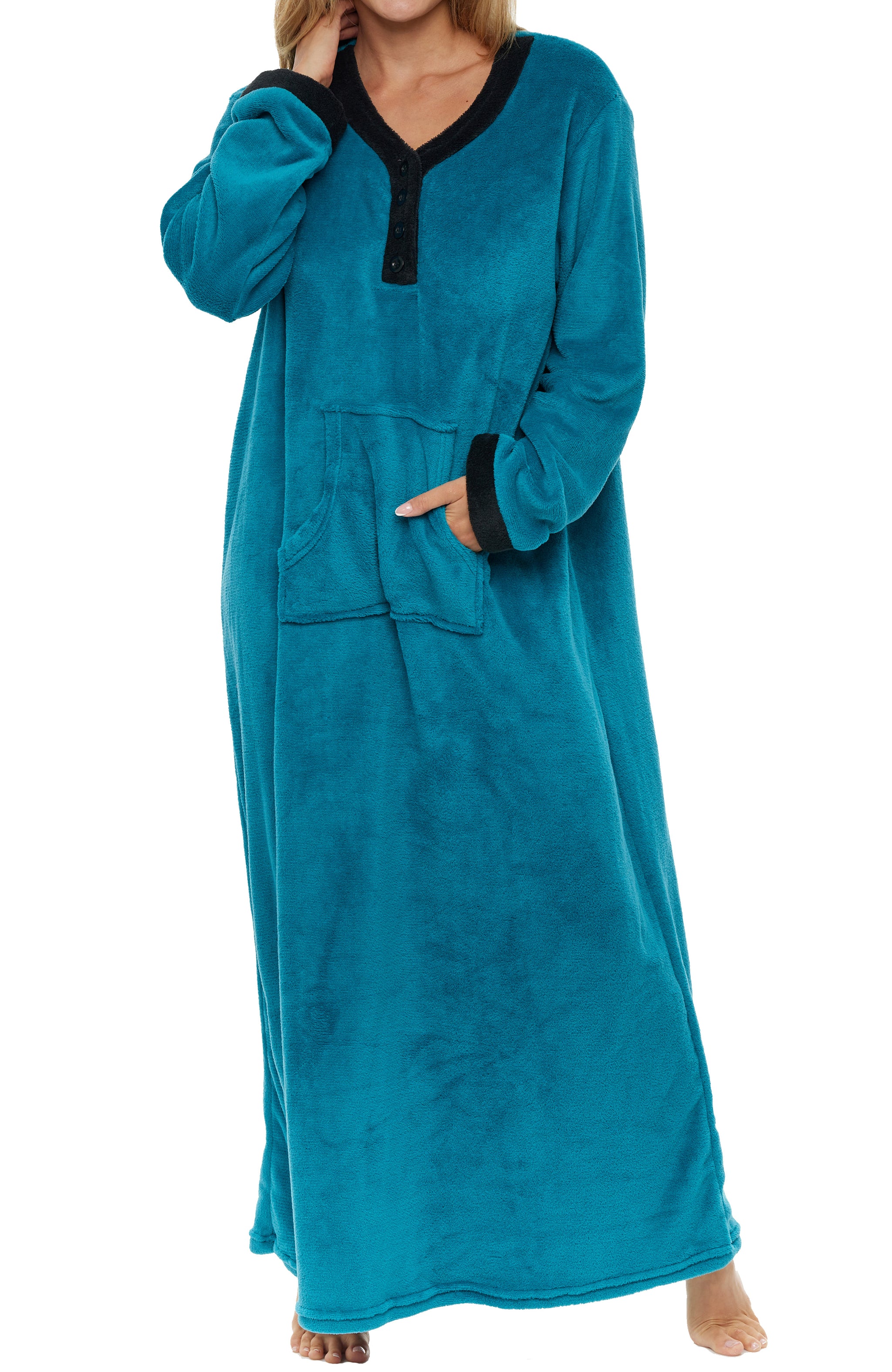 ADR Women's Plush Fleece Nightgown Woman, Long Cozy Kaftan with