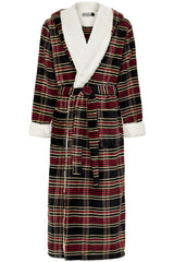 Men's Refined Tartan Plaid Long Hooded Sherpa Robe, Hooded Big and Tall Plush Fleece Hoodie Bathrobe