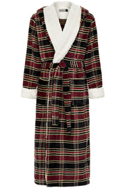Men's Refined Tartan Plaid Long Hooded Sherpa Robe, Hooded Big and Tall Plush Fleece Hoodie Bathrobe
