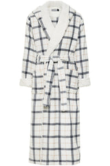 Men's Classic Neutral Plaid Long Hooded Sherpa Robe, Hooded Big and Tall Plush Fleece Hoodie Bathrobe