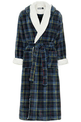 Men's Highland Tartan Plaid Long Hooded Sherpa Robe, Hooded Big and Tall Plush Fleece Hoodie Bathrobe