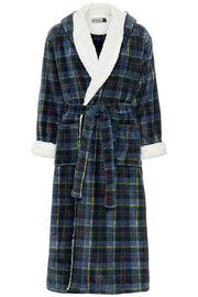 Men's Highland Tartan Plaid Long Hooded Sherpa Robe, Hooded Big and Tall Plush Fleece Hoodie Bathrobe