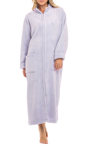 Women's Muted Mauve Zip Up Plush Robe, Oversized Bathrobe with Two Way Zipper