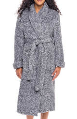 Women's Dark Heathered Gray Plush Fleece Robe, Shaggy Feather Bathrobe