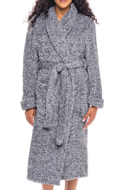 Women's Dark Heathered Gray Plush Fleece Robe, Shaggy Feather Bathrobe