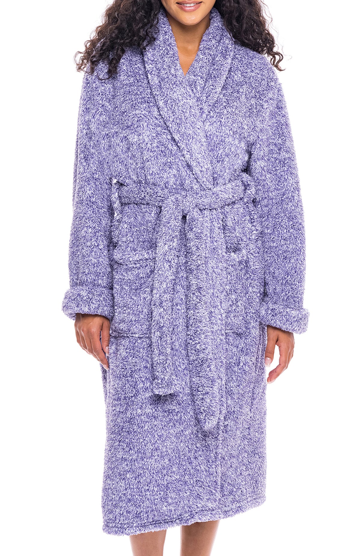 Women's Heathered Lavender Plush Fleece Robe, Shaggy Feather Bathrobe