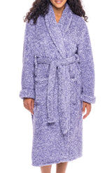 Women's Heathered Lavender Plush Fleece Robe, Shaggy Feather Bathrobe