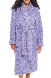 Women's Heathered Lavender Plush Fleece Robe, Shaggy Feather Bathrobe
