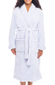 Women's Heathered Light Blue Plush Fleece Robe, Shaggy Feather Bathrobe