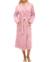 Women's Heathered Mauve Plush Fleece Robe, Shaggy Feather Bathrobe