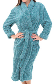 Women's Heathered Turquoise Plush Fleece Robe, Shaggy Feather Bathrobe