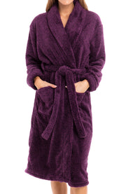 Women's Plum Purple Plush Fleece Robe, Shaggy Feather Bathrobe