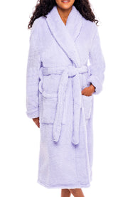 Women's Lavender Plush Fleece Robe, Shaggy Feather Bathrobe