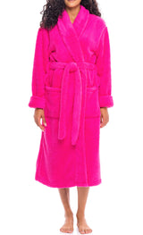Women's Magenta Pink Plush Fleece Robe, Shaggy Feather Bathrobe