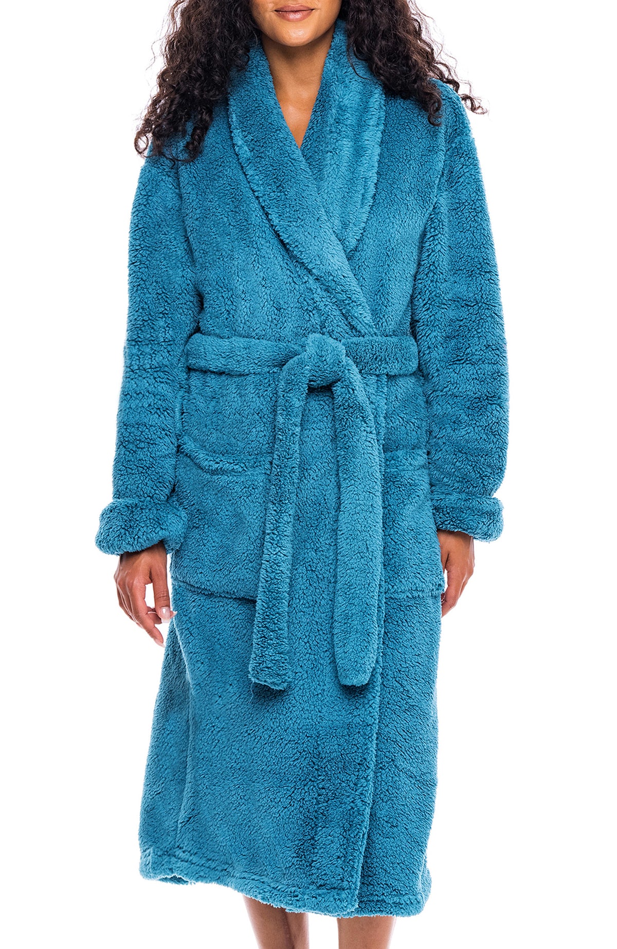 Women's Turquoise Plush Fleece Robe, Shaggy Feather Bathrobe