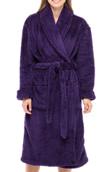 Women's Purple Plush Fleece Robe, Shaggy Feather Bathrobe