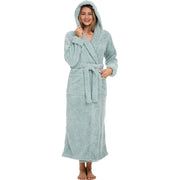 Women's Light Mint Plush Fleece Hooded Robe, Shaggy Feather Long Bathrobe