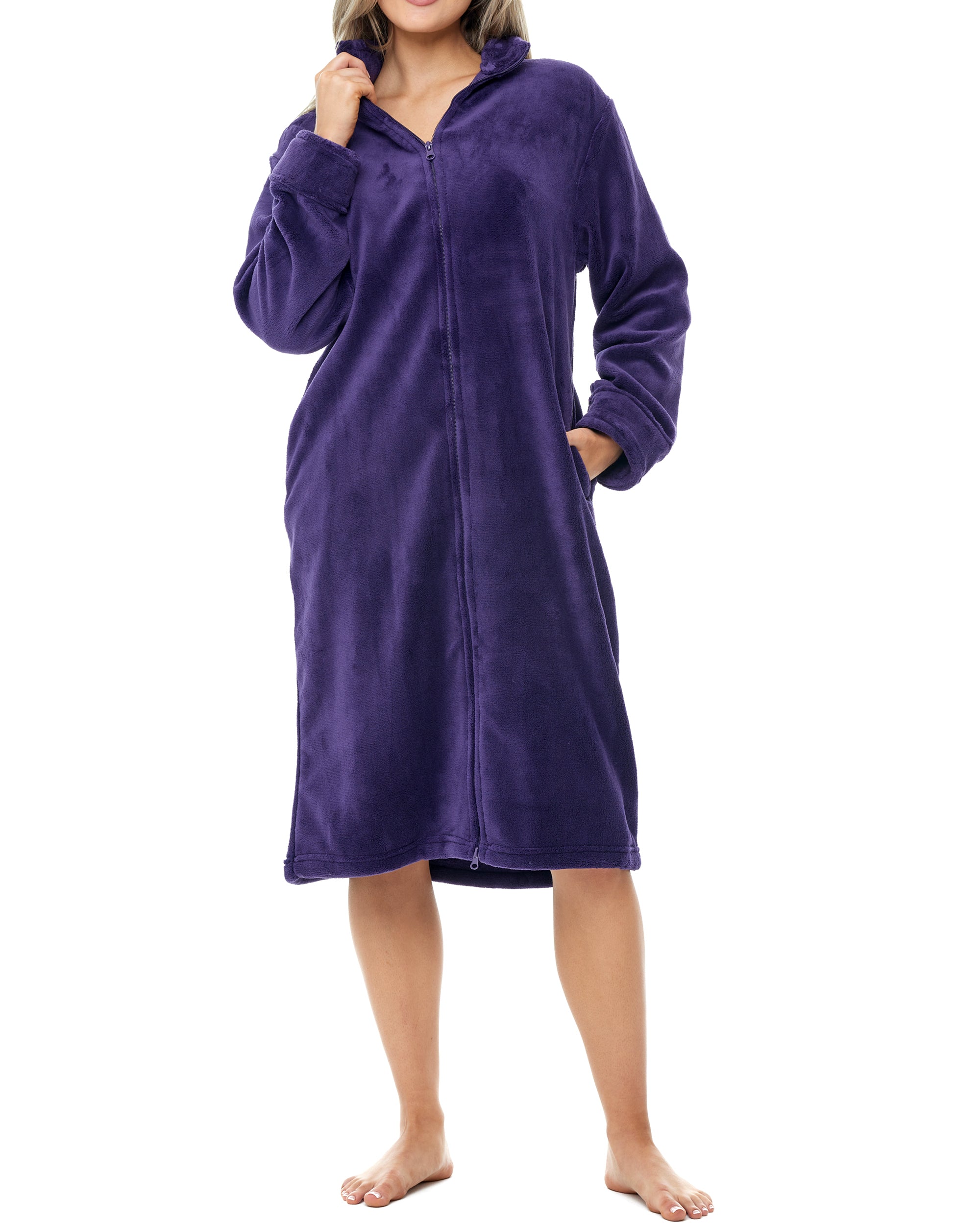 long zipped dressing gown ladies F&F Zip Up Fleece Dressing Gown in Pink