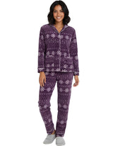 Women's Snowflake Fair Isle Purple Soft Warm Fleece Pajamas Plush Lounge Set, Long Sleeve Top and Pants, PJ