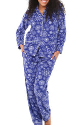 Women's Royal Snowflakes Soft Warm Fleece Pajamas Plush Lounge Set, Long Sleeve Top and Pants, PJ