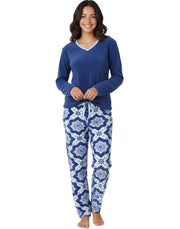 Women's Moroccan Dream Soft Warm Fleece Pajamas Plush Lounge Set, Long V Neck Top and Pants, PJ