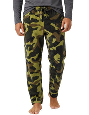 Men's Green Camouflage Soft Plush Fleece Pajama Pants, Warm Long Lounge Bottoms