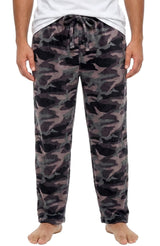 Men's Black Gray Camouflage Soft Plush Fleece Pajama Pants, Warm Long Lounge Bottoms
