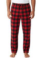 Men's Red Black Buffalo Check Plaid Soft Plush Fleece Pajama Pants, Warm Long Lounge Bottoms