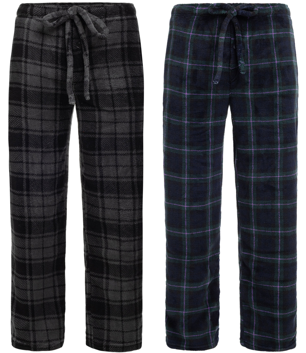 Men's 2-Pack Flannel Plaids Fleece Pajama Pants, Soft Plush Lounge PJ Bottoms in Christmas