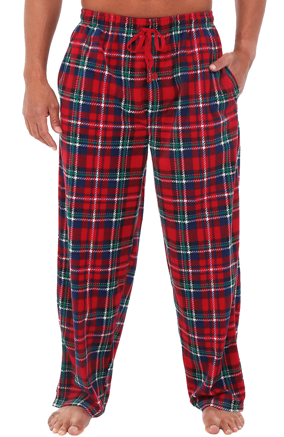 Men's Stewart Tartan Plaid Soft Plush Fleece Pajama Pants, Warm Long Lounge Bottoms