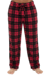 Men's Red Black Plaid Soft Plush Fleece Pajama Pants, Warm Long Lounge Bottoms