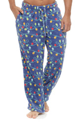 Men's Christmas Lights Soft Plush Fleece Pajama Pants, Warm Long Lounge Bottoms