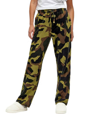 Women's Green Camouflage Soft Warm Fleece Pajama Pants, Long Lounge Bottoms
