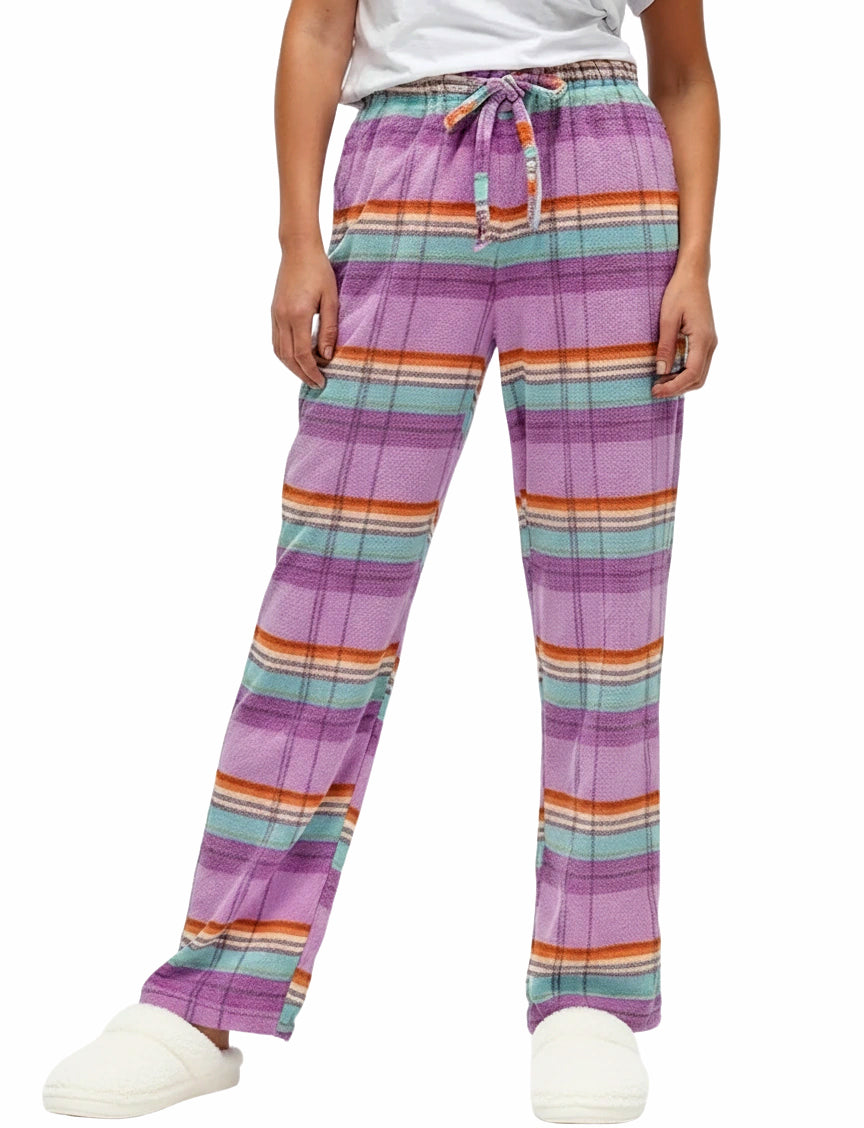 Women's Pastel Plaid Soft Warm Fleece Pajama Pants, Long Lounge Bottoms