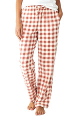 Women's Blush Gingham Check Soft Warm Fleece Pajama Pants, Long Lounge Bottoms