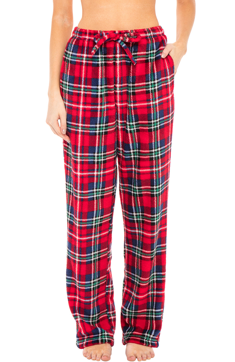 Women's Stewart Tartan Plaid Soft Warm Fleece Pajama Pants, Long Lounge Bottoms