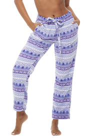 Women's Pastel Christmas Soft Warm Fleece Pajama Pants, Long Lounge Bottoms