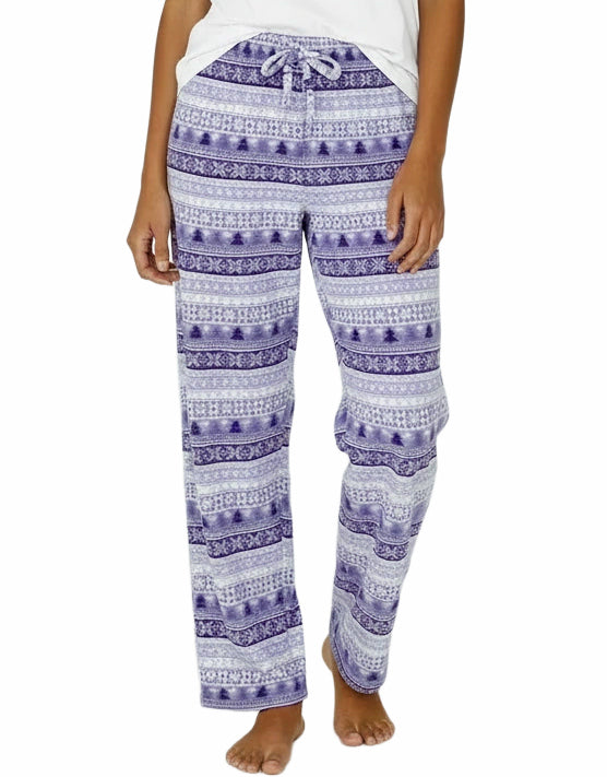 Women's Pastel Christmas Soft Warm Fleece Pajama Pants, Long Lounge Bottoms