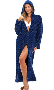 Women's Moroccan Trellis Zip Up Fleece Robe with Hood, Oversized Hooded Bathrobe with Two Way Zipper