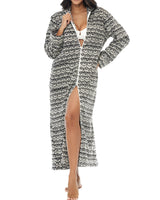 Women's Savanna Rhythm Zip Up Fleece Robe with Hood, Oversized Hooded Bathrobe with Two Way Zipper
