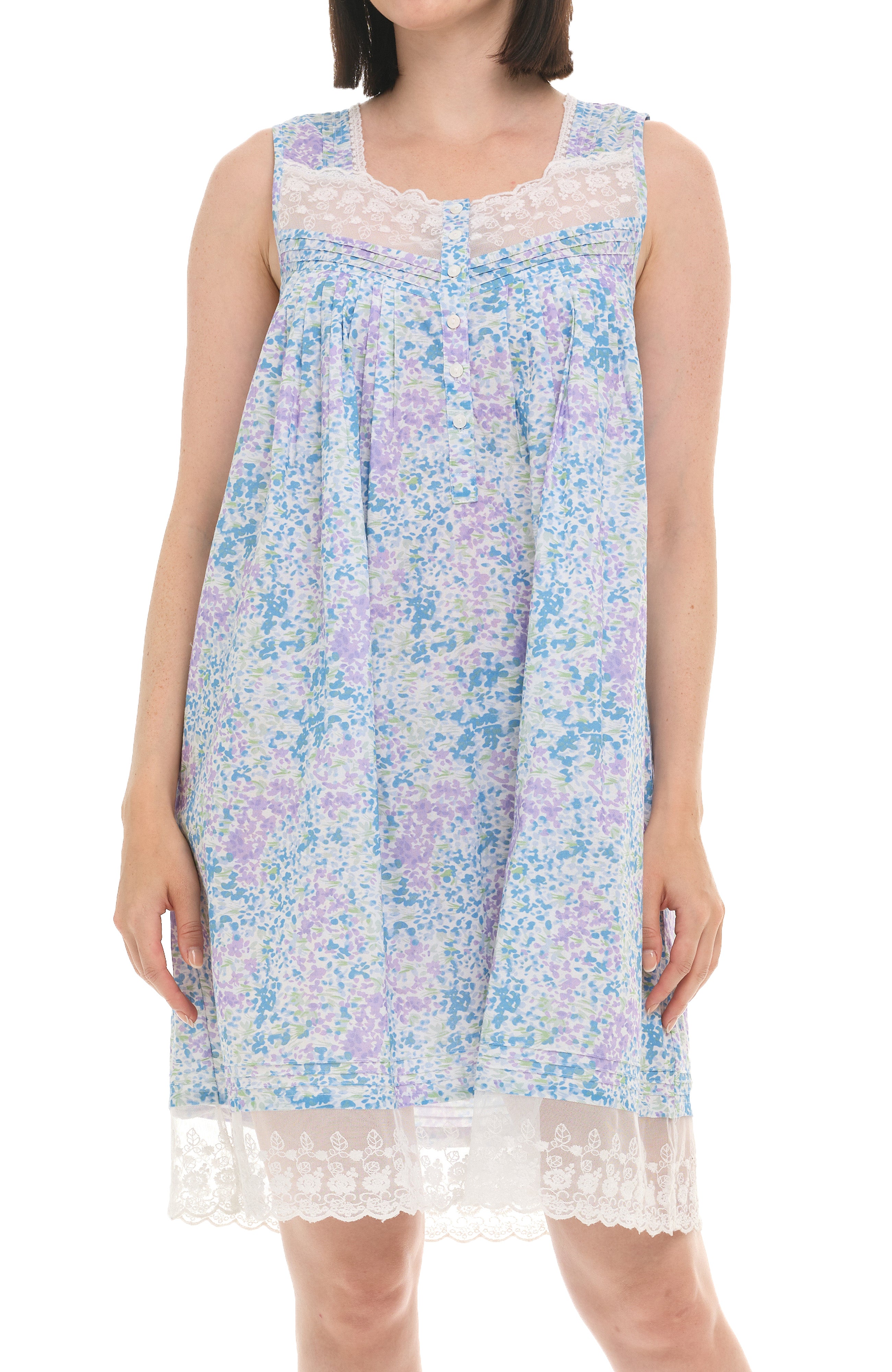 Women's Cotton Lace Trim NightGown , Sleeveless Button Up Vintage Night Dress Gown, Floral Watercolor / XL Women's Cotton Lace Trim NightGown , Sleeveless Button Up Vintage Night Dress Gown, Floral Watercolor / XL