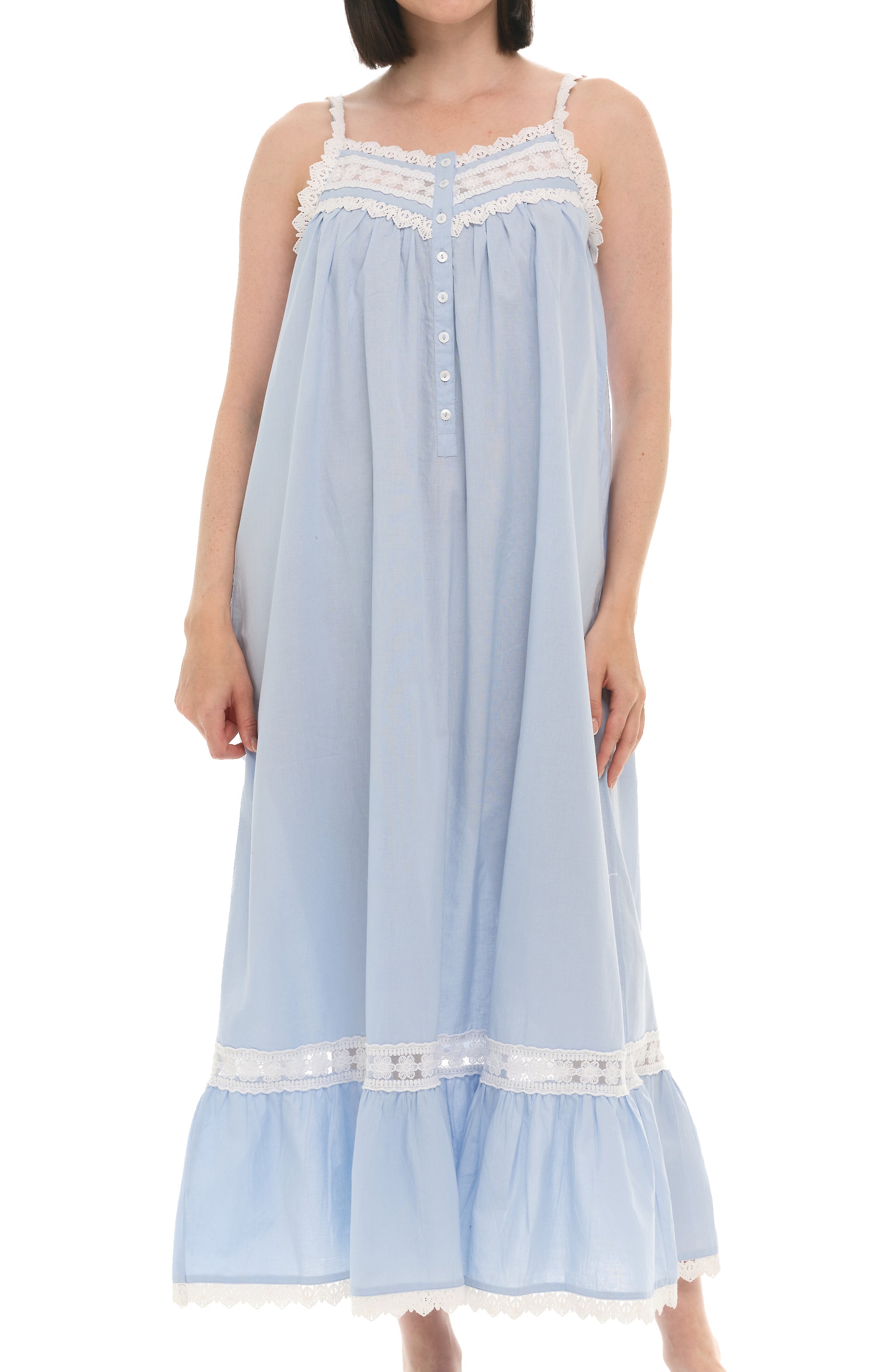 cotton nightwear dress Women's Victorian Nightgown, Cecilia Sleeveless Lace Trimmed Button Up Long Night Dress, Light Blue / XS badge:Notify Me #ffffff#282120 Casual dresses Inspired by Find Your black mini COLOR:PERIWINKLE