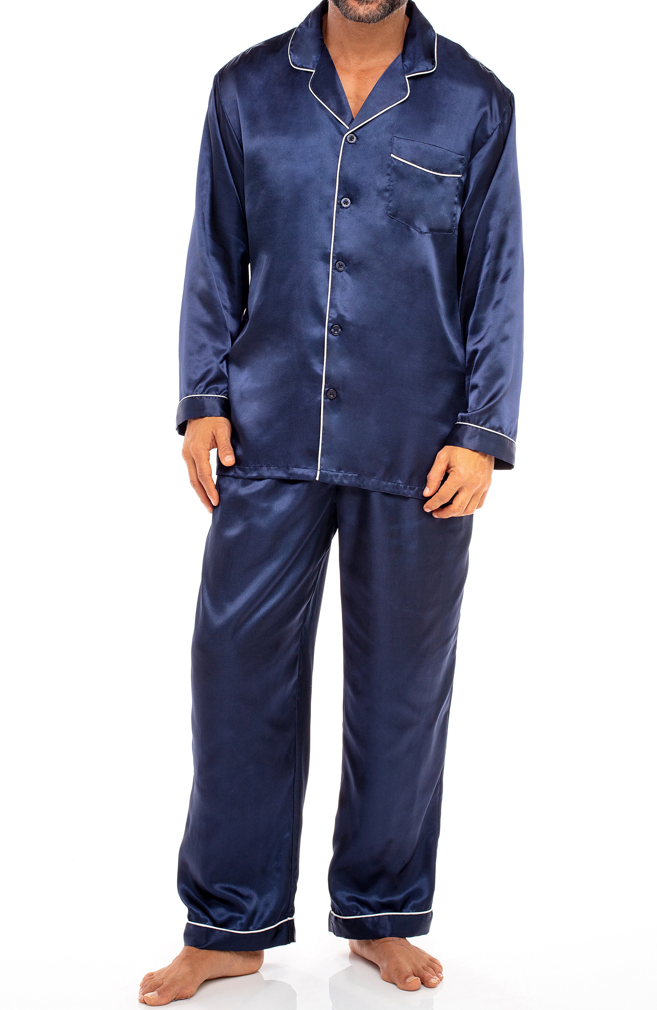 Alexander Del Rossa Men's Classic Satin Pajamas with Pockets, PJ and  Matching Sleep Mask