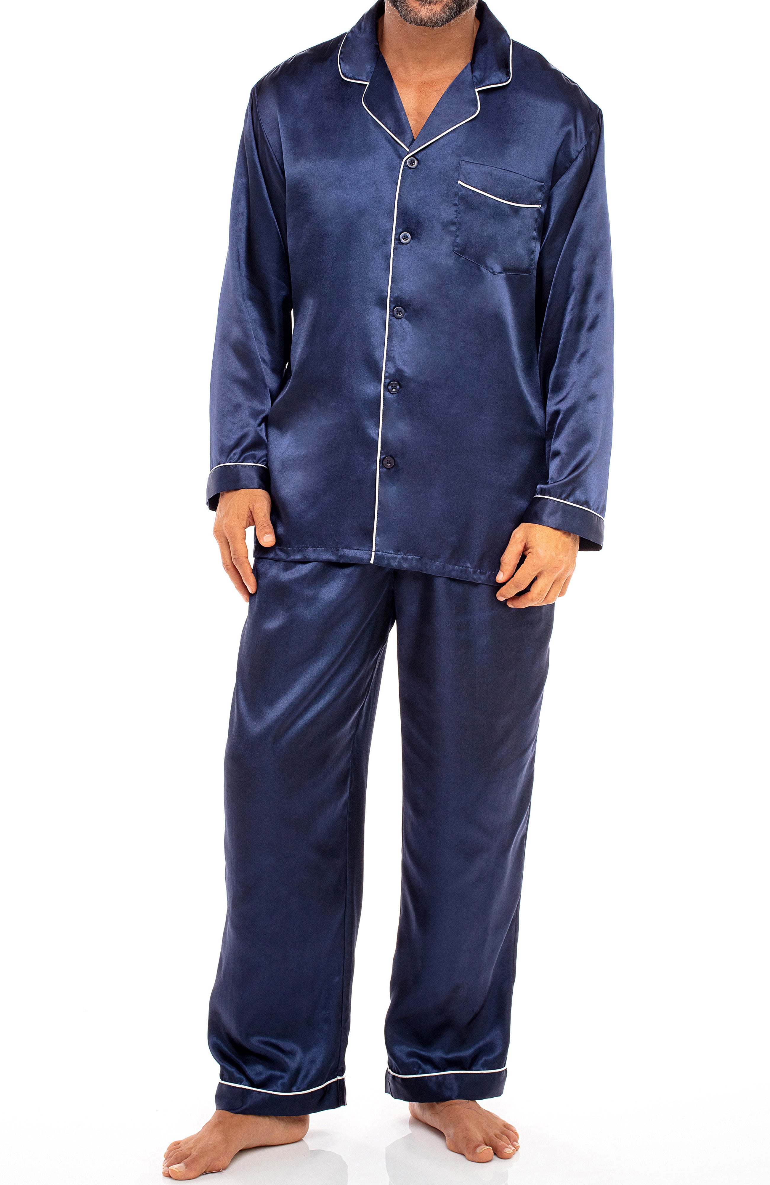 Men's Satin Pajamas Long Button-Down Pj Set Sleepwear Loungewear (Black, M) at Men's Men's Satin Pajamas Long Button-Down Pj Set Sleepwear Loungewear (Black, M) at Men's
