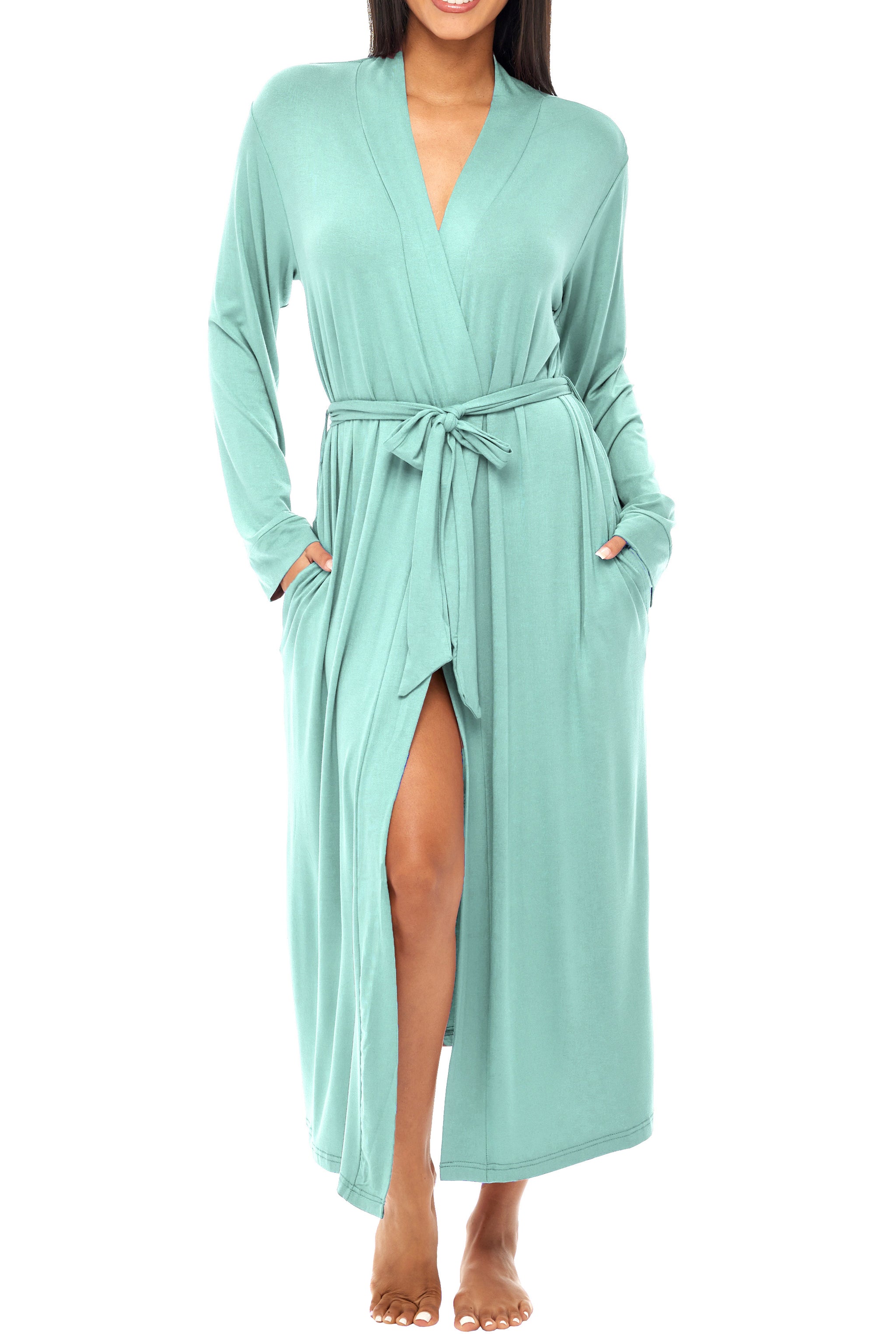ADR Women's Lightweight Cotton Robe, Classic Soft Knit Long Lounge
